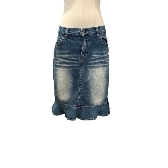 Y2K Mossimo Denim Jean Midi Skirt Ruffle Hem Size 3 Small Boho 90’s - Picture 4 of 8